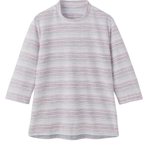 7分袖背中ゆったり着心地Ｔシャツ パープル Ｍ/L