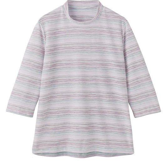 7分袖背中ゆったり着心地Ｔシャツ パープル Ｍ/L