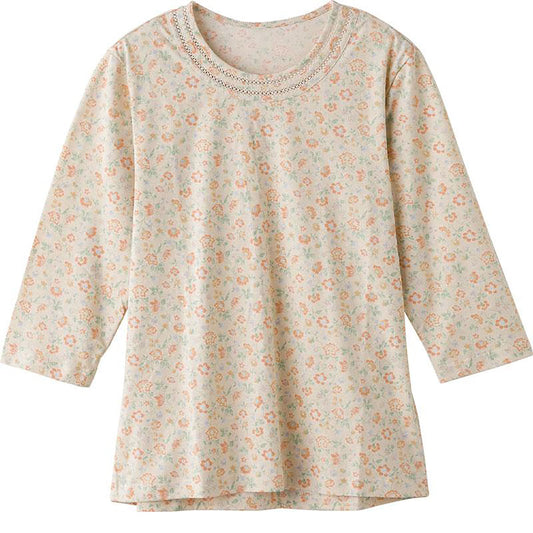 7分袖背中ゆったり着心地Ｔシャツ オレンジ Ｍ/L