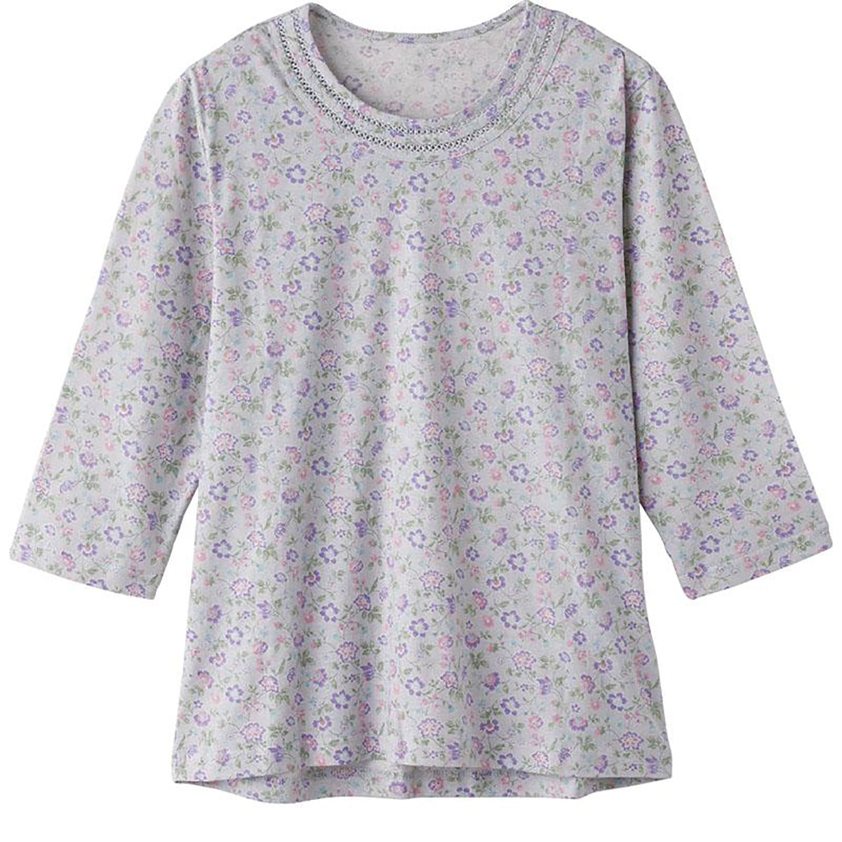 7分袖背中ゆったり着心地Ｔシャツ パープル Ｍ/L