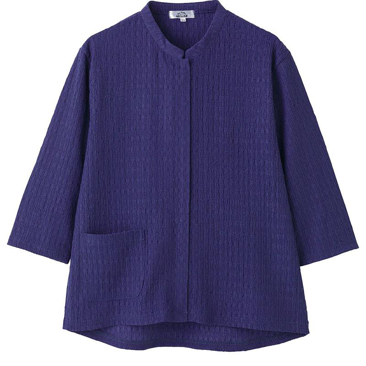 7分袖前開きＴシャツ 濃パープル M～L/LL