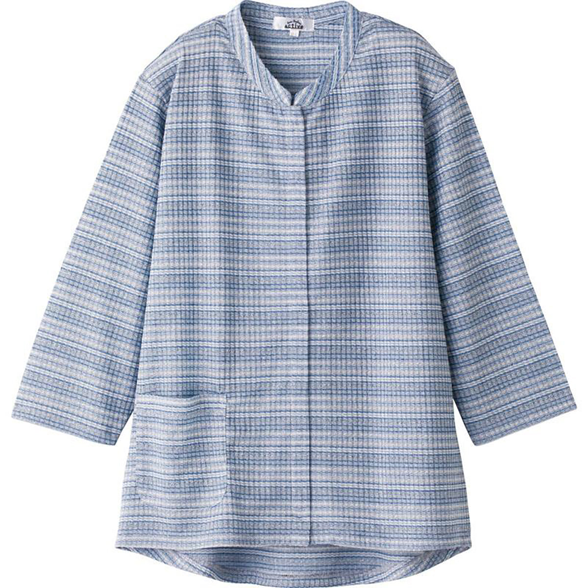 7分袖前開きＴシャツ ブルー M～L/LL/3L