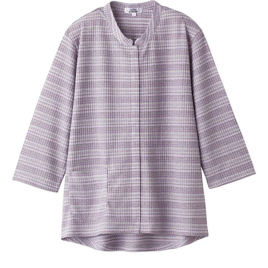 7分袖前開きＴシャツ ローズパープル M～L/LL/3L