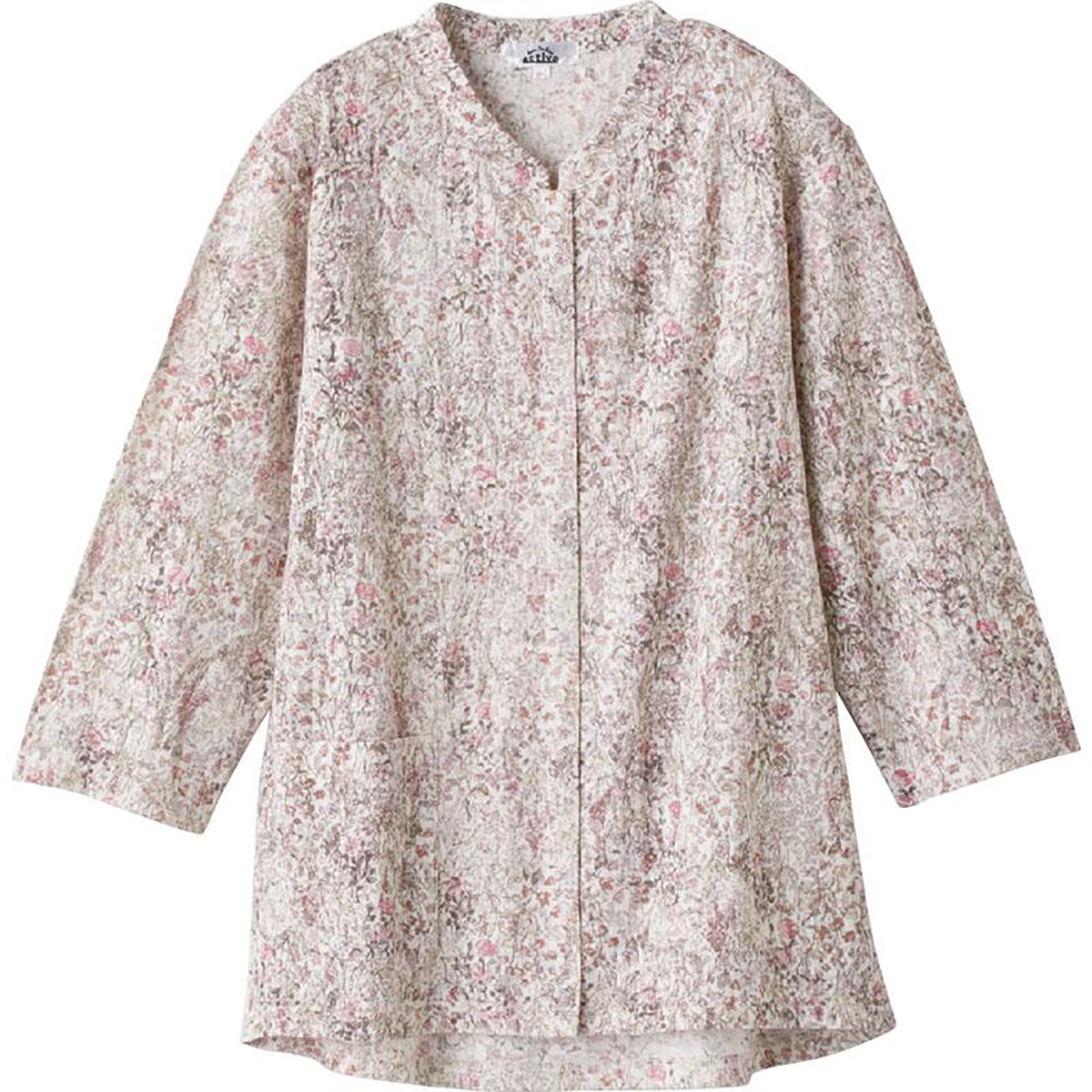 7分袖前開きＴシャツ ローズ S/3L