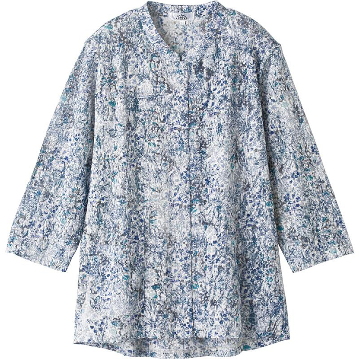 7分袖前開きＴシャツ ブルー S/LL/3L