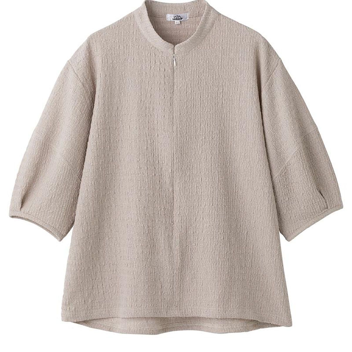 ロングファスナーパフスリーブＴシャツ グレージュ M～L/LL