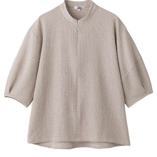 ロングファスナーパフスリーブＴシャツ グレージュ M～L/LL