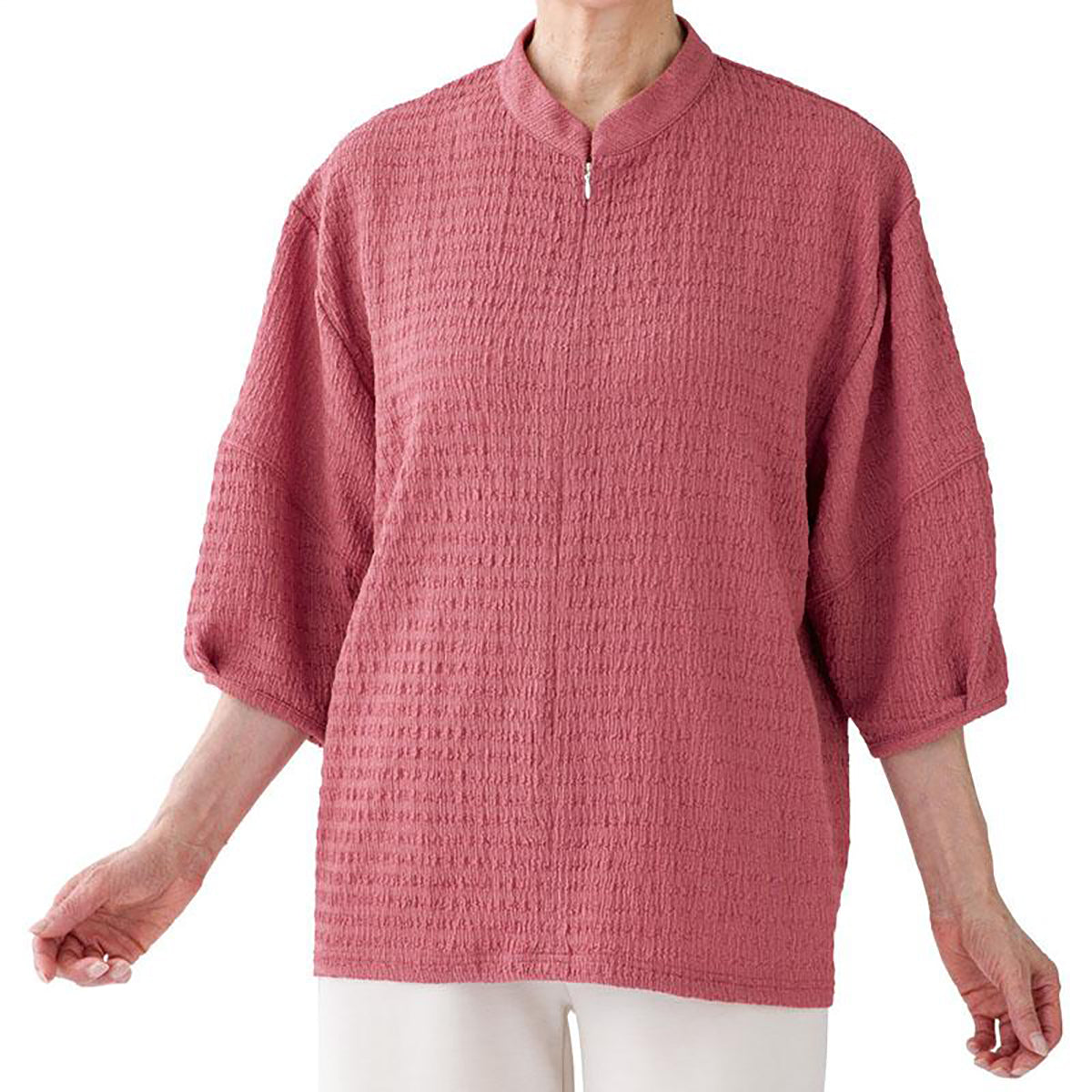 ロングファスナーパフスリーブＴシャツ ローズ M～L/LL