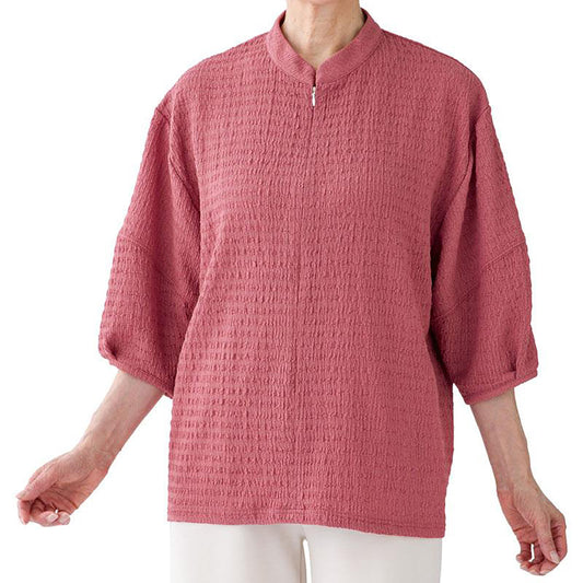 ロングファスナーパフスリーブＴシャツ ローズ M～L/LL