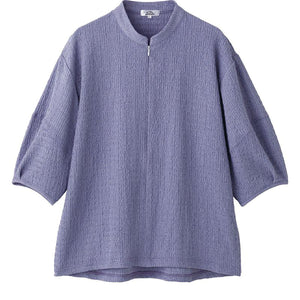 ロングファスナーパフスリーブＴシャツ パープル M～L/LL