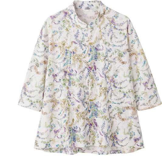 7分袖ロングファスナーＡラインＴシャツ パープル S/M～L/LL/3L