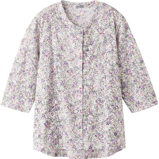 カット7分袖マグネット釦カーディガン(指先ストレッチ) ローズ Ｍ～Ｌ