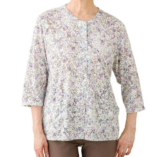 カット7分袖マグネット釦カーディガン(指先ストレッチ) グリーン Ｍ～Ｌ