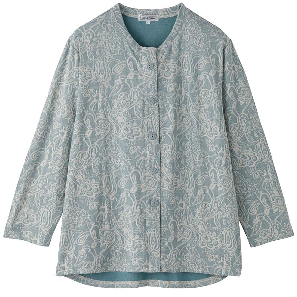 カットマグネット釦カーディガン(指先ストレッチ) グリーン Ｍ～Ｌ