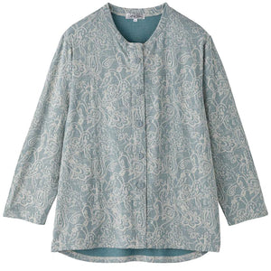 カットマグネット釦カーディガン(指先ストレッチ) グリーン Ｍ～Ｌ