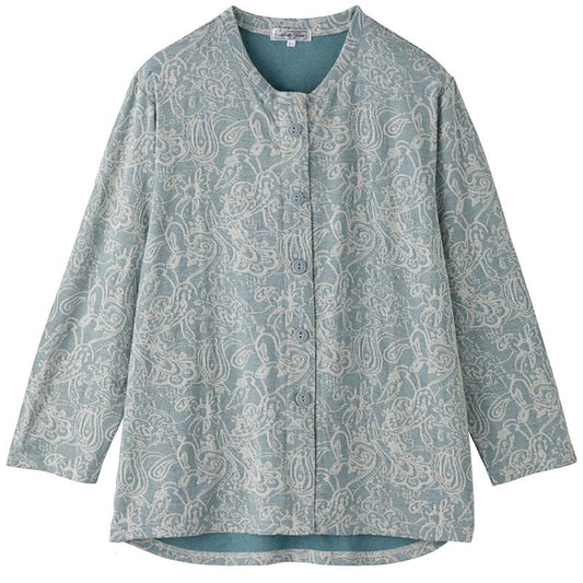 カットマグネット釦カーディガン(指先ストレッチ) グリーン Ｍ～Ｌ