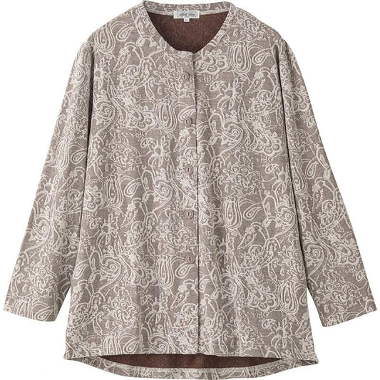 カットマグネット釦カーディガン(指先ストレッチ) モカ Ｍ～Ｌ