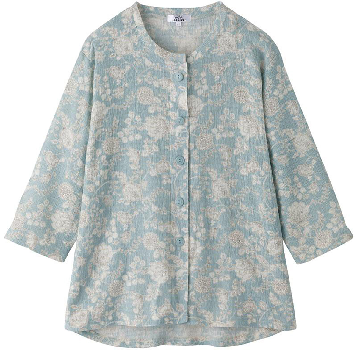 カット7分袖マグネット釦カーディガン(指先ストレッチ) グリーン Ｍ～Ｌ