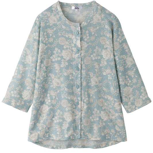 カット7分袖マグネット釦カーディガン(指先ストレッチ) グリーン Ｍ～Ｌ