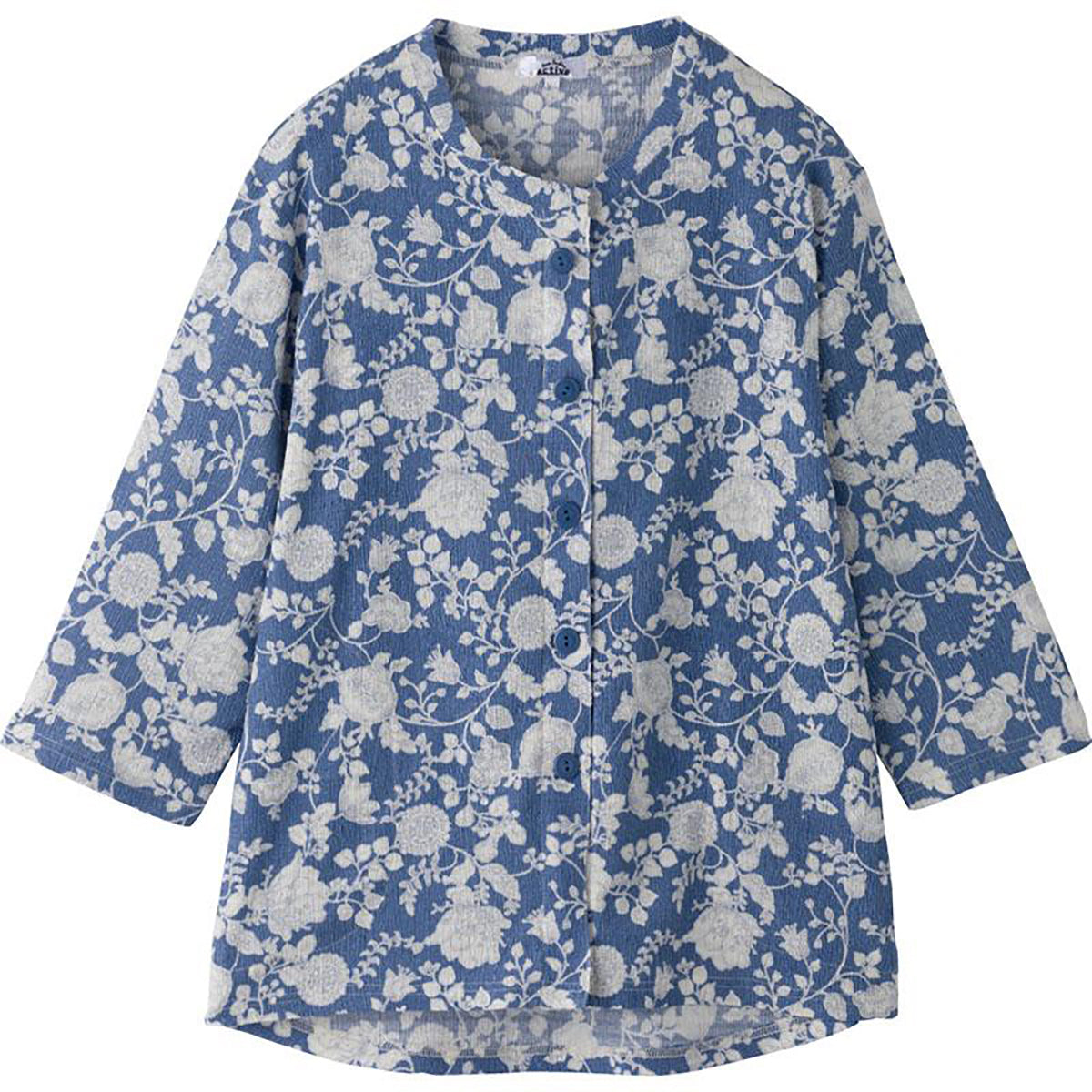 カット7分袖マグネット釦カーディガン(指先ストレッチ) ブルー Ｍ～Ｌ