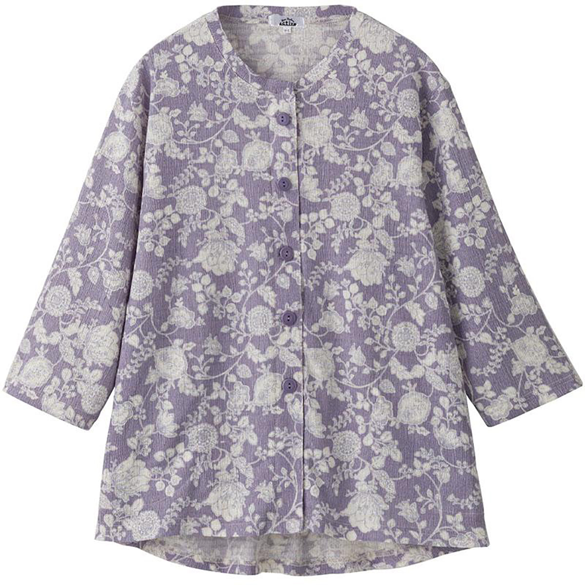 カット7分袖マグネット釦カーディガン(指先ストレッチ) パープル Ｍ～Ｌ