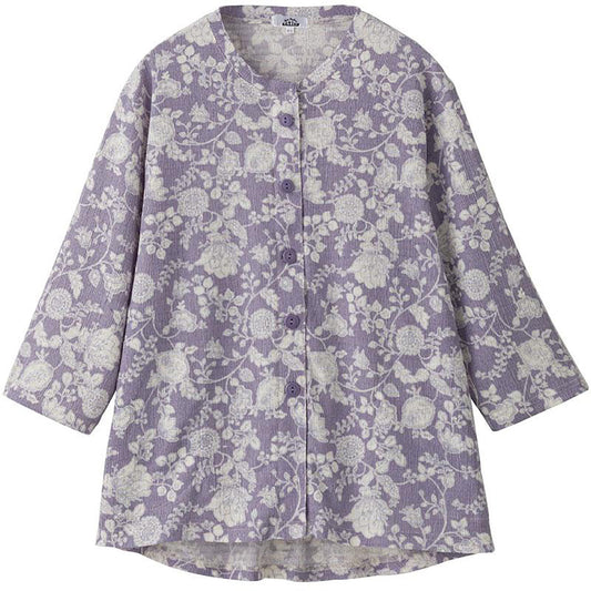 カット7分袖マグネット釦カーディガン(指先ストレッチ) パープル Ｍ～Ｌ