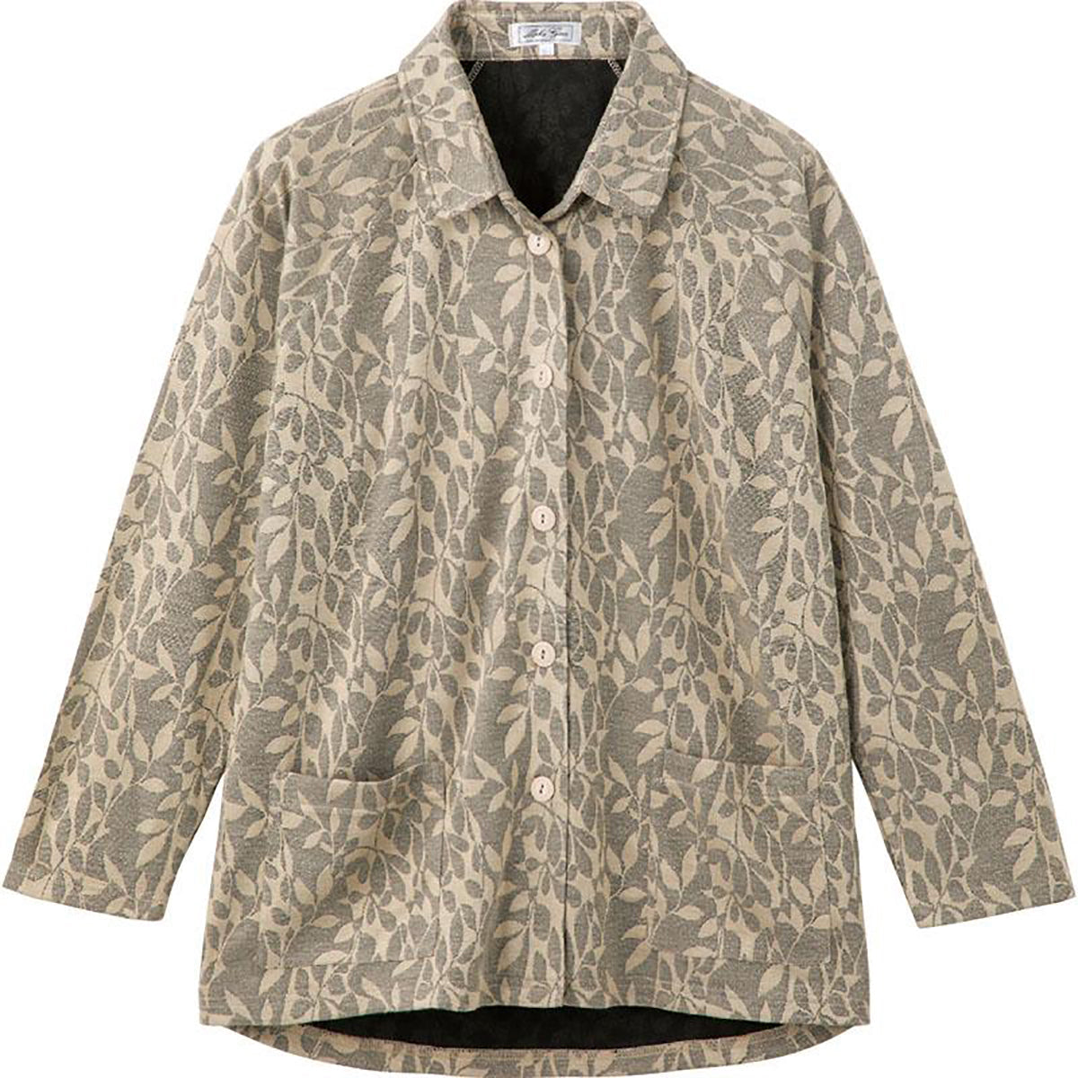 カット衿付マグネット釦カーディガン(指先ストレッチ) モカ Ｍ～Ｌ