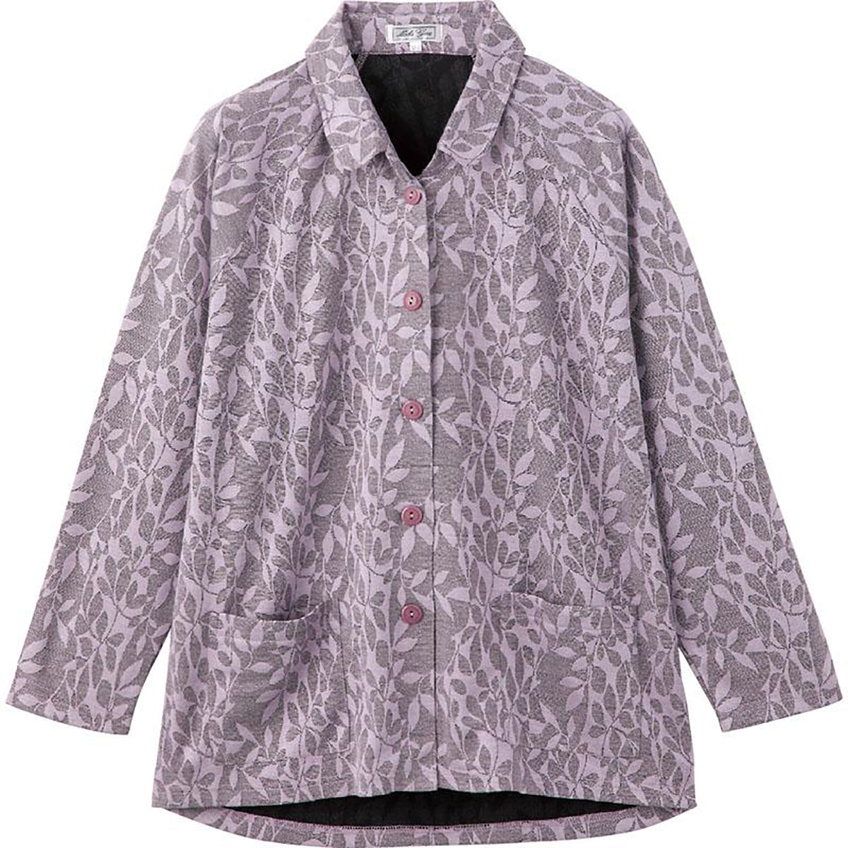 カット衿付マグネット釦カーディガン(指先ストレッチ) ローズ Ｍ～Ｌ