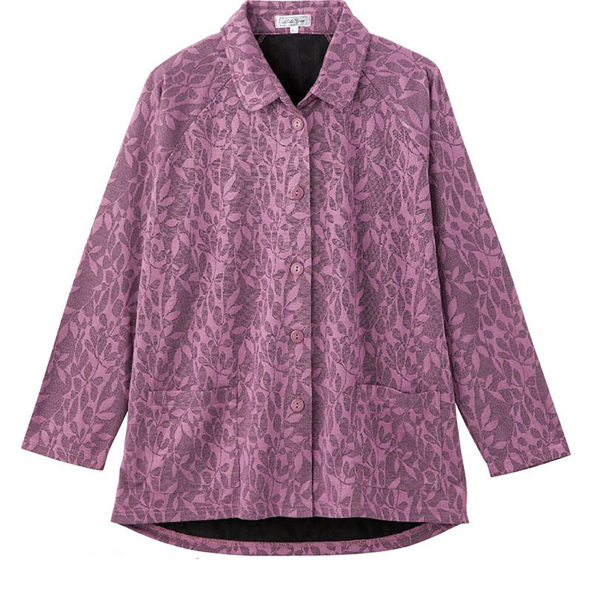 カット衿付マグネット釦カーディガン(指先ストレッチ) ローズパープル Ｍ～Ｌ