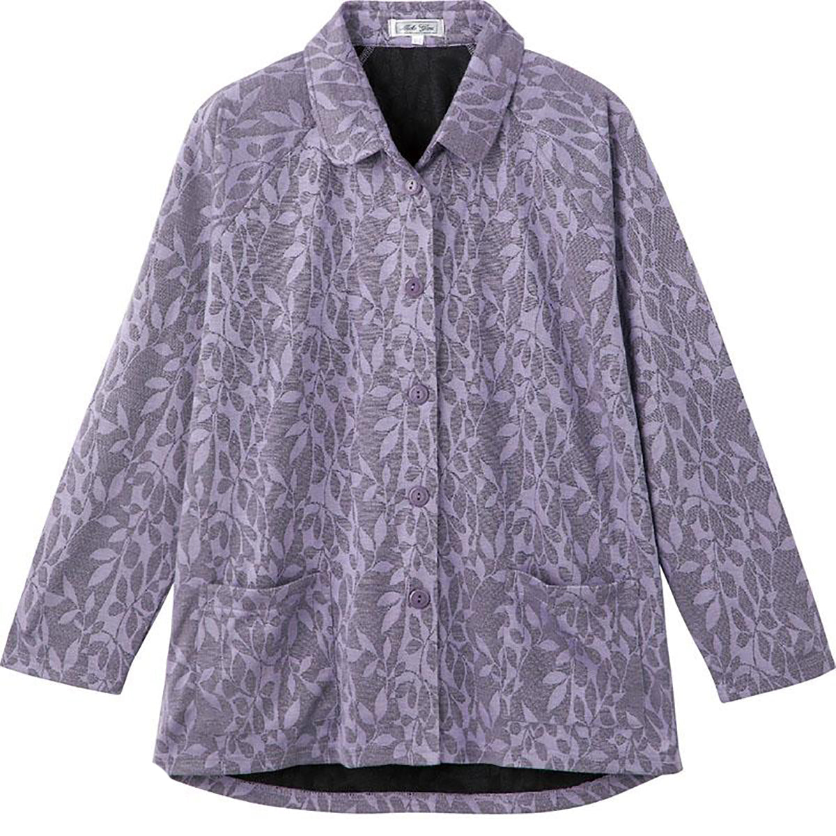 カット衿付マグネット釦カーディガン(指先ストレッチ) パープル Ｍ～Ｌ