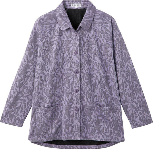 カット衿付マグネット釦カーディガン(指先ストレッチ) パープル Ｍ～Ｌ