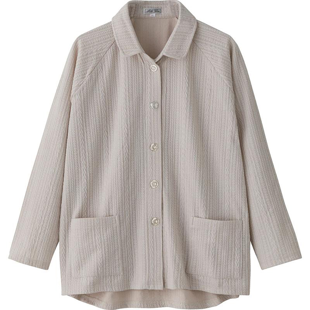 カット衿付マグネット釦カーディガン(指先ストレッチ) キナリ Ｍ～Ｌ