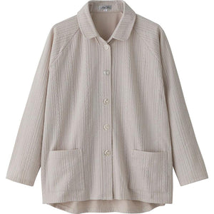 カット衿付マグネット釦カーディガン(指先ストレッチ) キナリ Ｍ～Ｌ