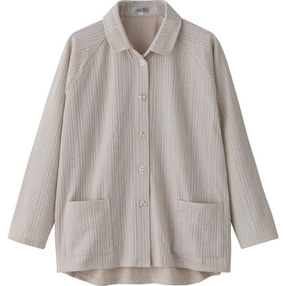 カット衿付マグネット釦カーディガン(指先ストレッチ) キナリ Ｍ～Ｌ