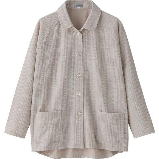 カット衿付マグネット釦カーディガン(指先ストレッチ) キナリ Ｍ～Ｌ