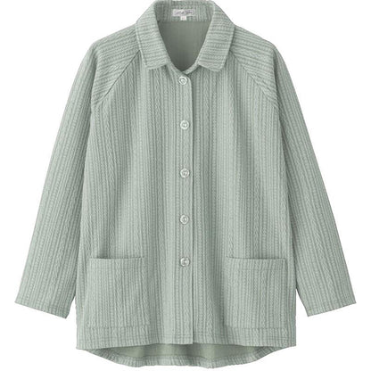 カット衿付マグネット釦カーディガン(指先ストレッチ) グリーン Ｍ～Ｌ