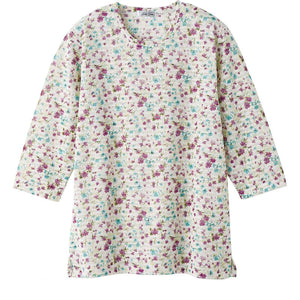 7分袖花柄Ｔシャツ ローズパープル Ｍ～Ｌ