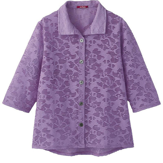 7分袖斜め釦ホールシャツカーディガン ラベンダー Ｍ/L