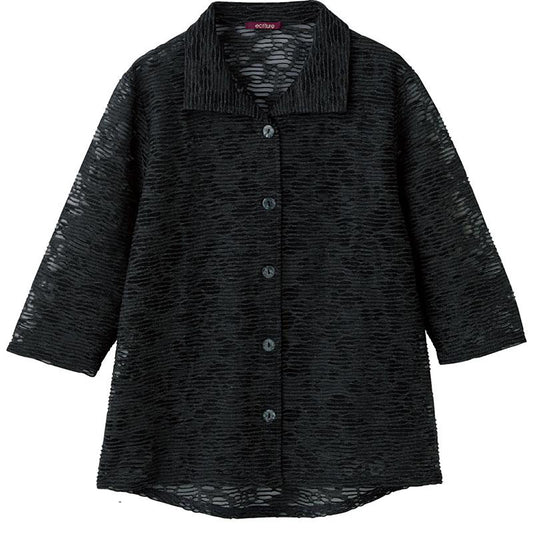 7分袖斜め釦ホールシャツカーディガン チャコール Ｍ/L