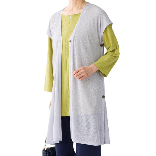 斜め釦ホール1釦ロングベスト グレー Ｍ～Ｌ