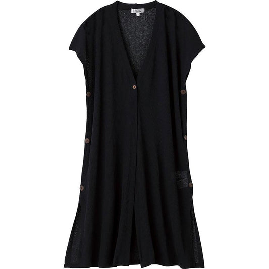 斜め釦ホール1釦ロングベスト ブラック Ｍ～Ｌ