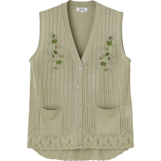 ニットワンタッチテープＶ首ベスト グリーン S/M～L/LL