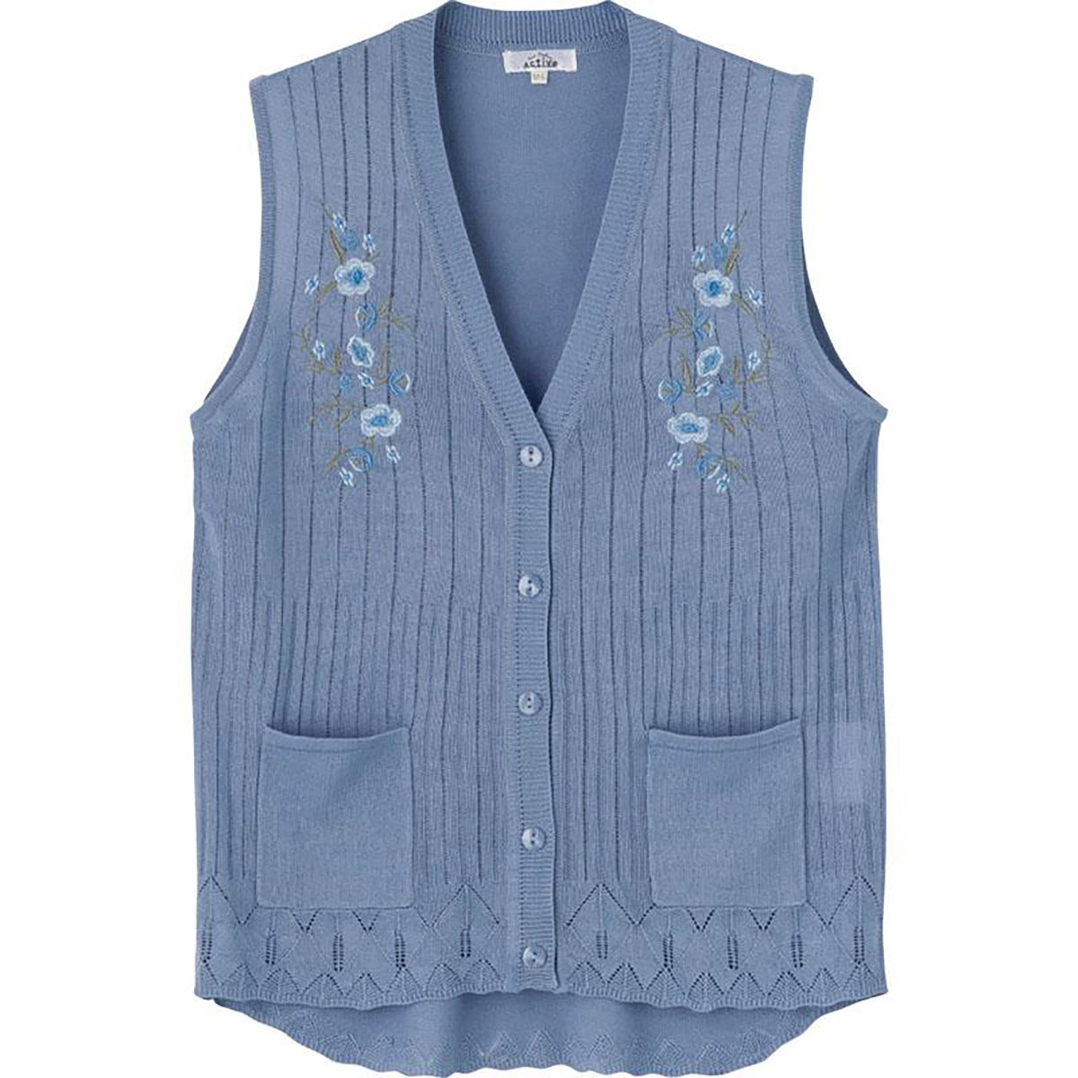 ニットワンタッチテープＶ首ベスト ブルー S/M～L/LL