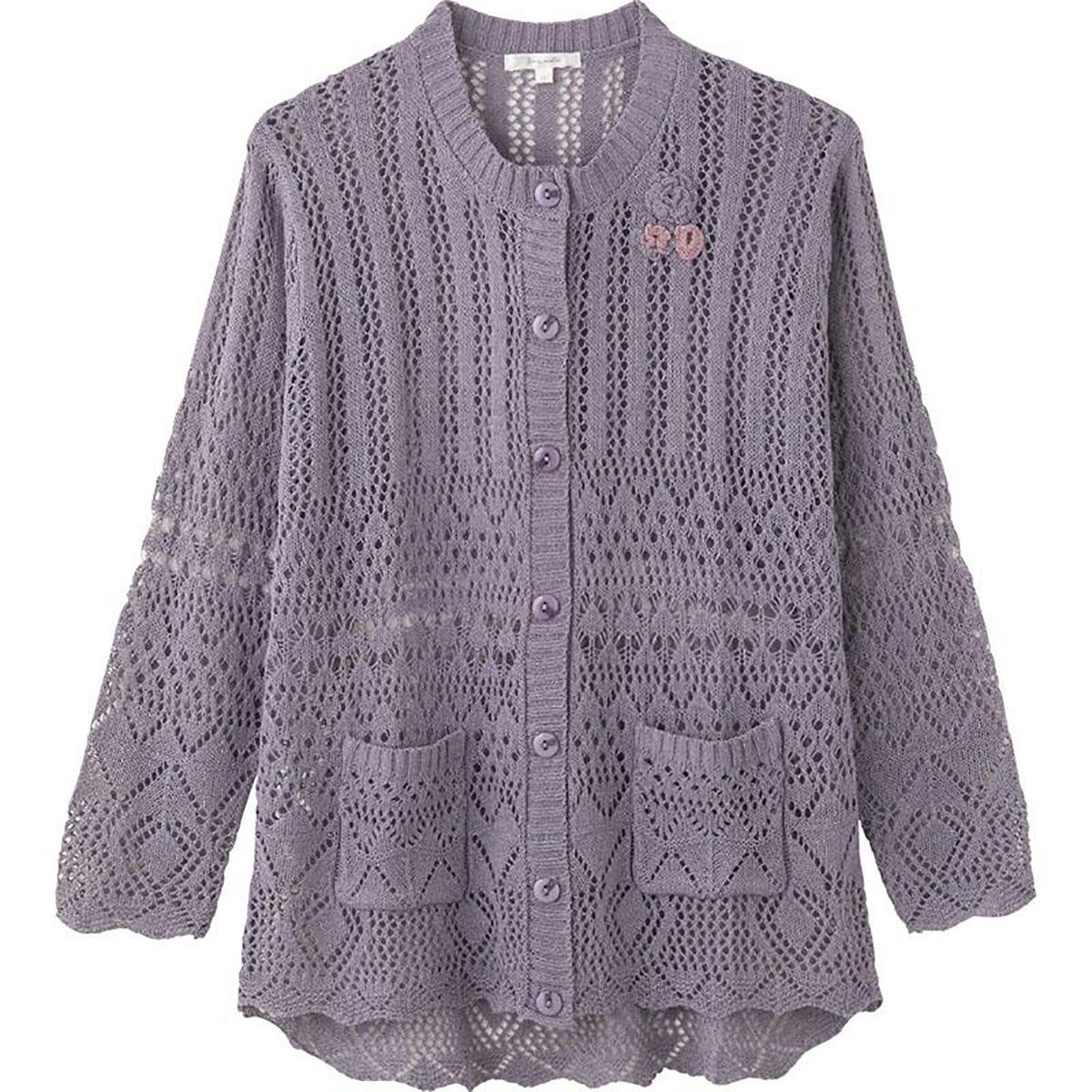 ニットワンタッチテープ丸首カーディ 青パープル S/M～L/LL