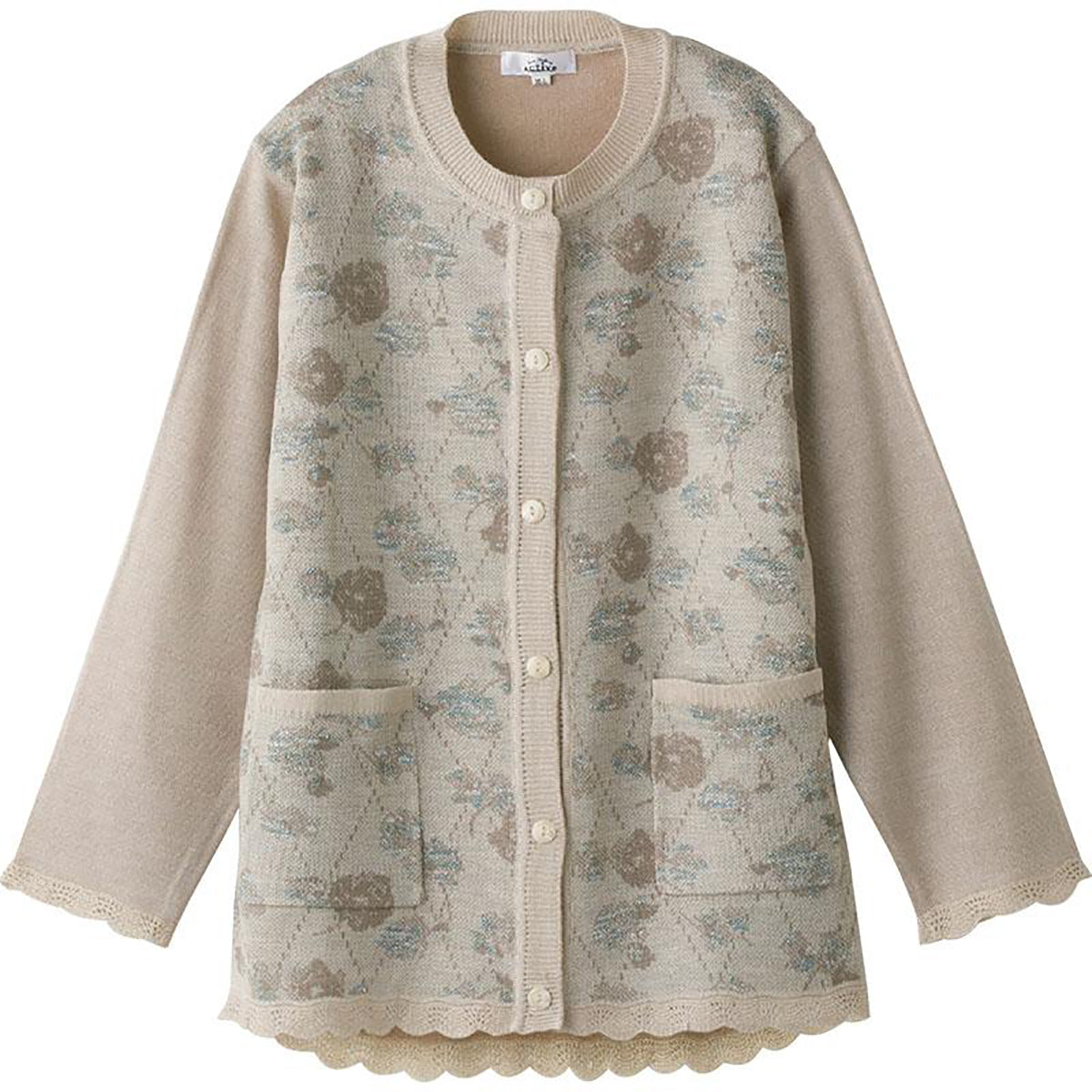 ニットワンタッチテープ丸首カーディ ベージュ M～L/3L