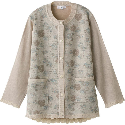 ニットワンタッチテープ丸首カーディ ベージュ M～L/3L