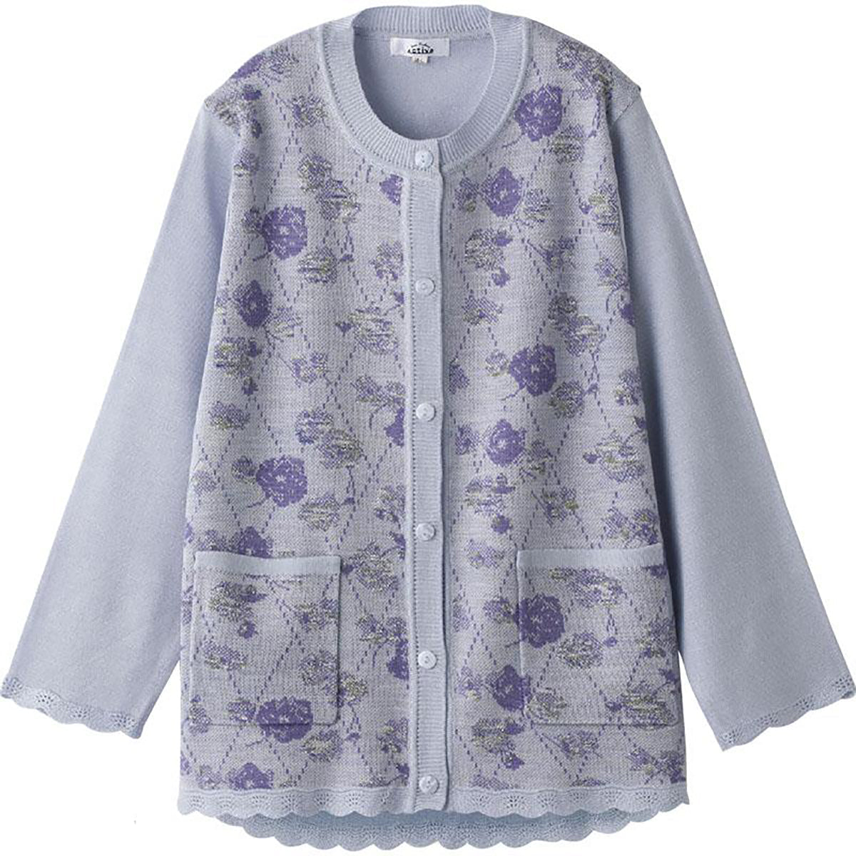 ニットワンタッチテープ丸首カーディ ブルー M～L/LL/3L