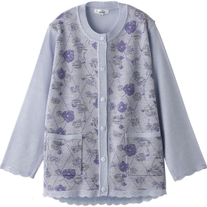 ニットワンタッチテープ丸首カーディ ブルー M～L/LL/3L