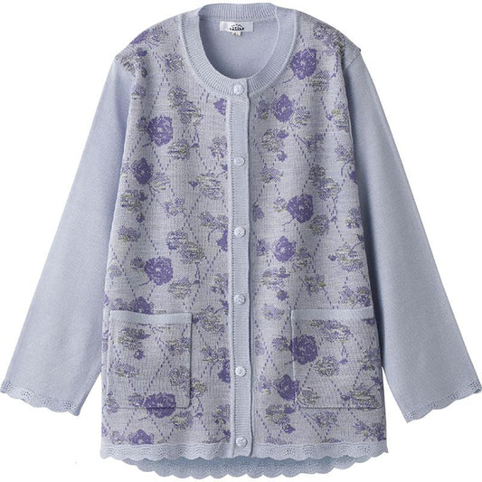 ニットワンタッチテープ丸首カーディ ブルー M～L/LL/3L