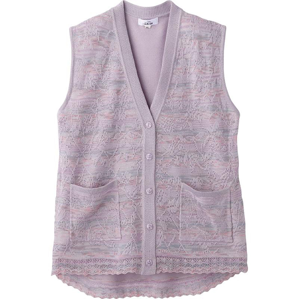 ニット斜め釦ホールＶ首ベスト ローズ M～L/LL/3L